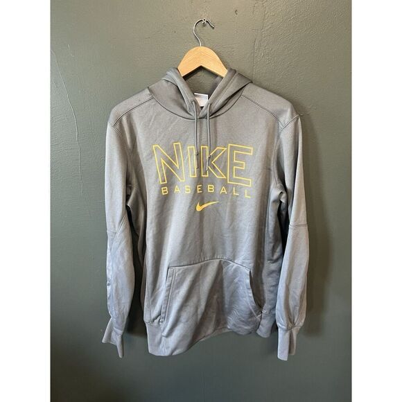Nike Therma Fit Mens Gray Baseball Pullover Hooderd Sweatshirt Size Medium - Picture 1 of 3
